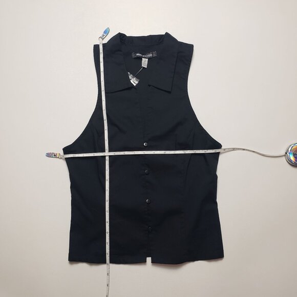 UO Party Girl Cotton-Blend Button Down Sleeveless Shirt Women's Small Jet Black - Picture 5 of 16